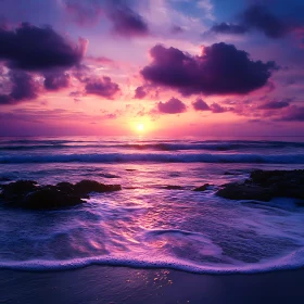 Ocean Sunset with Waves and Clouds