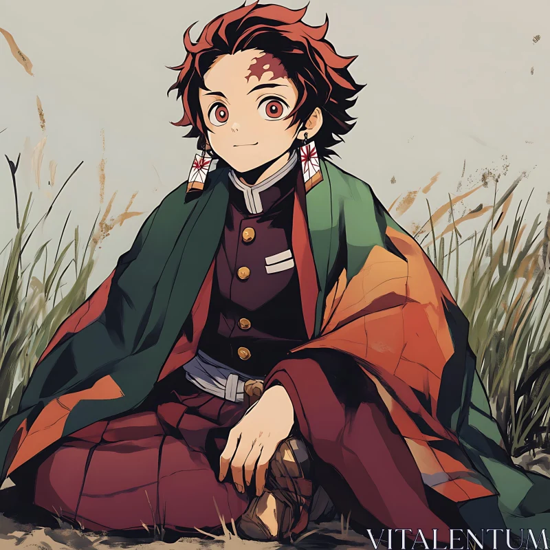 Anime Character with Enthusiastic Expression and Colorful Cloak