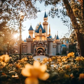 Majestic Castle Surrounded by Flowers