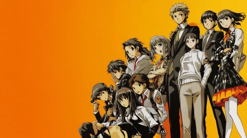 Anime Ensemble with Orange Backdrop
