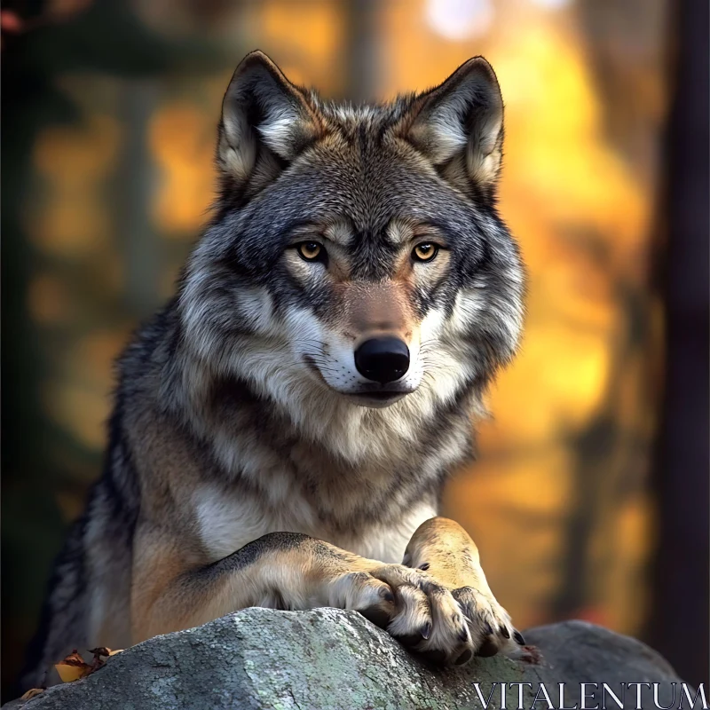 Wolf on a Rock in Autumn