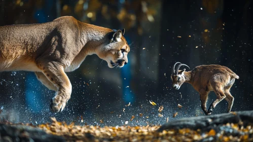Wild Cougar in Pursuit of Prey