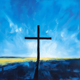 Cross Against Blue Sky Painting