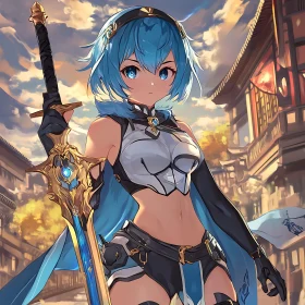 Anime Female Warrior with Ornate Sword