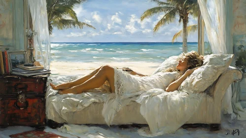 Woman Relaxing by the Sea Painting