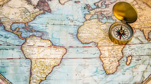 Vintage Map and Compass Still Life