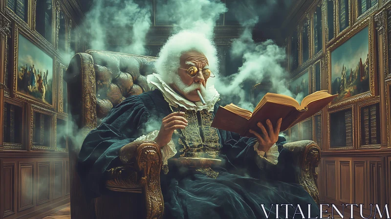 Man in Chair Reading and Smoking