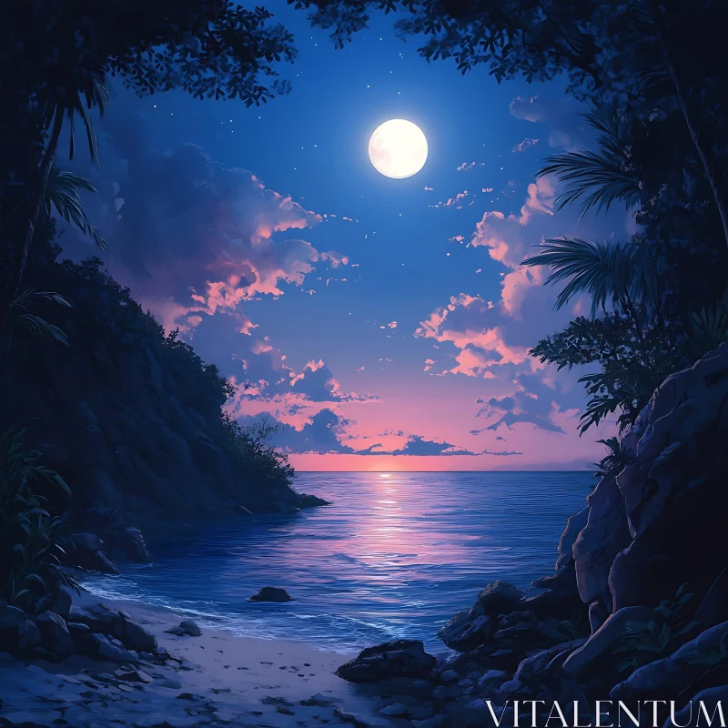 Serene Moonlight Over Calm Waters AI Image