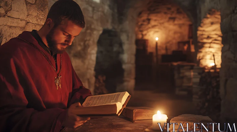 Medieval Monk Studying Ancient Text