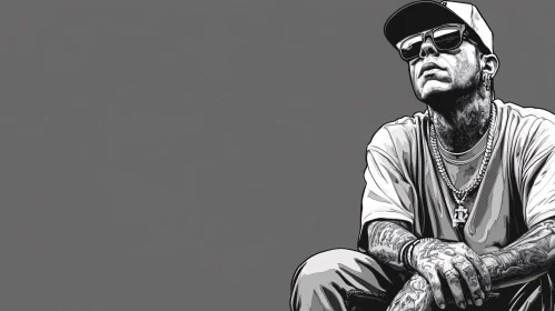 Monochrome Portrait of a Stylish Man with Tattoos