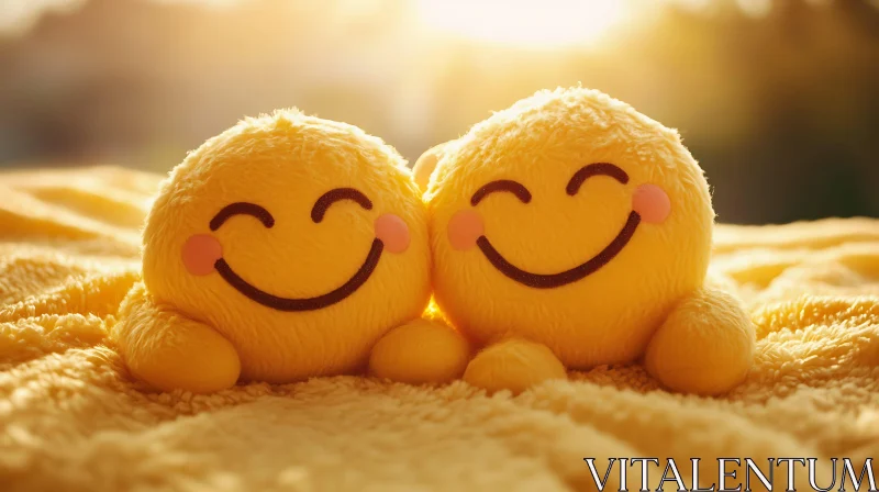 Two Smiling Plush Toys Together
