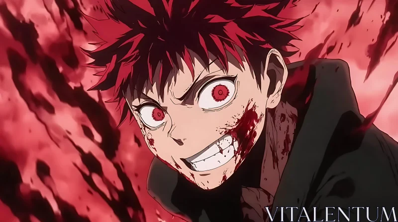 Anime Figure with Red Hair and Blood Splatter