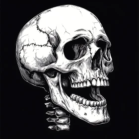 Detailed Skull Drawing on Black Background