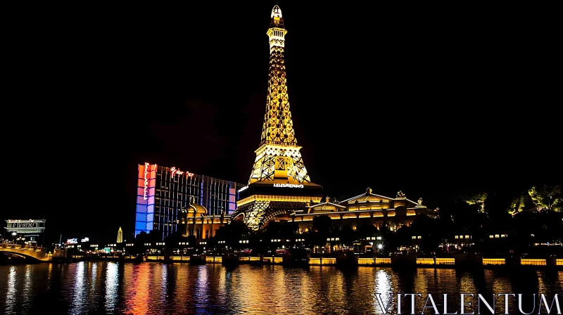 Illuminated Eiffel Tower Reflection