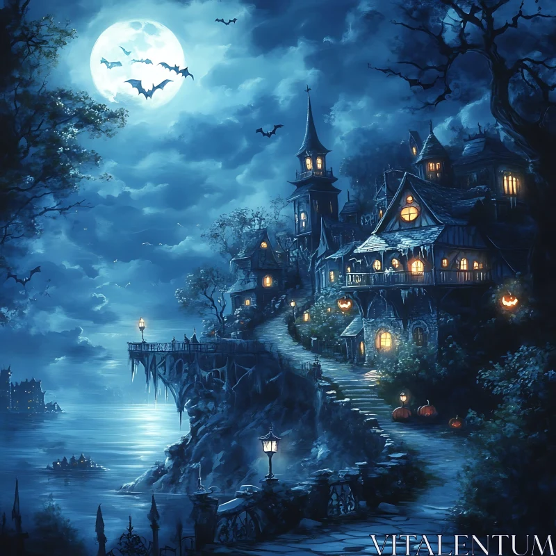Moonlit Spooky Halloween Night Scene