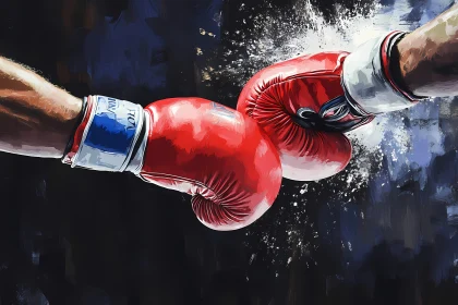 Intense Boxing Glove Collision Captured in Powerful Imagery AI Generated Image