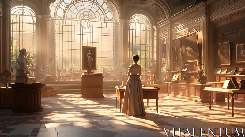 Woman in Art Gallery: A Moment of Reflection