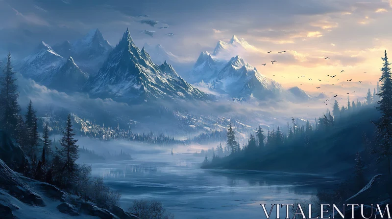 Snowy Mountain Peaks Reflecting in Lake