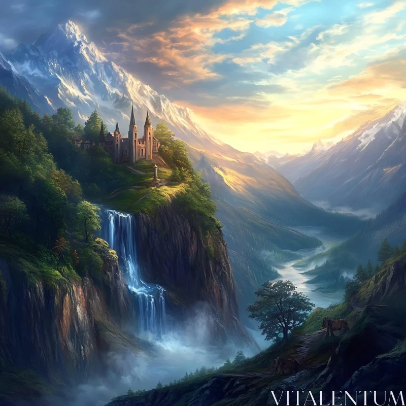 Mountain Castle and Waterfall Vista