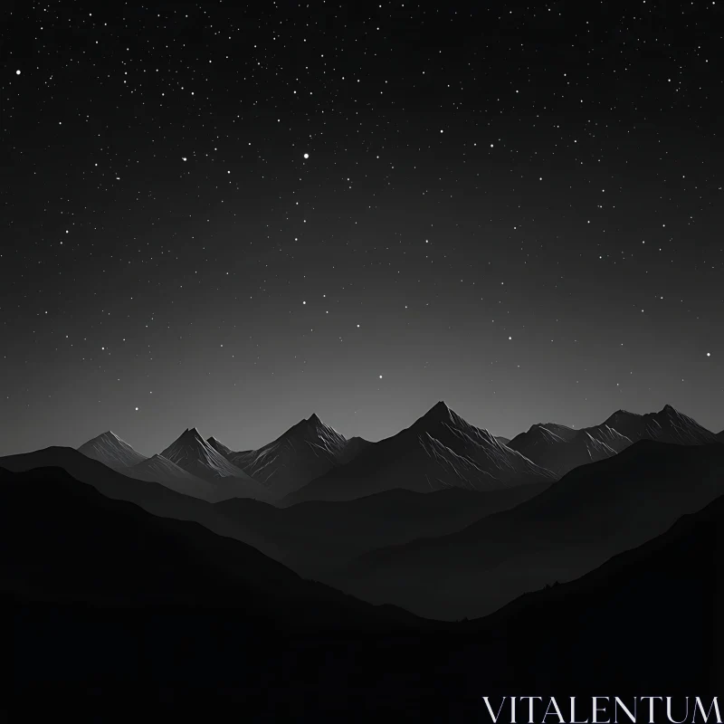 Monochromatic Mountain Silhouette at Night AI Image