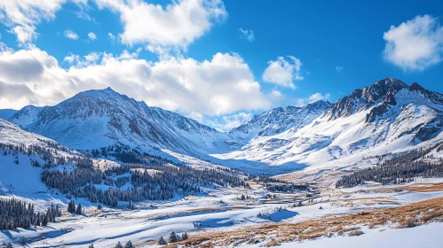 Winter Mountain Landscape with Blue Sky