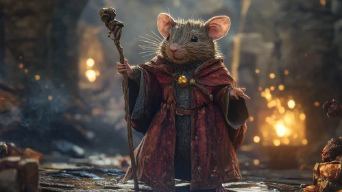 Charming Mouse Wizard with Magical Staff