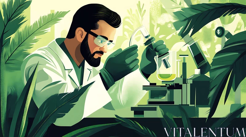 Scientist Examining Plants Under Microscope AI Image