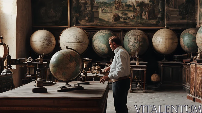 Antique Globes Collection with Man