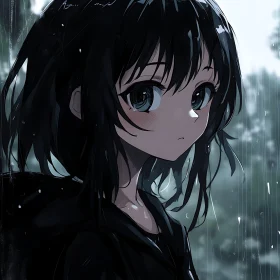 Anime Girl Under Rain