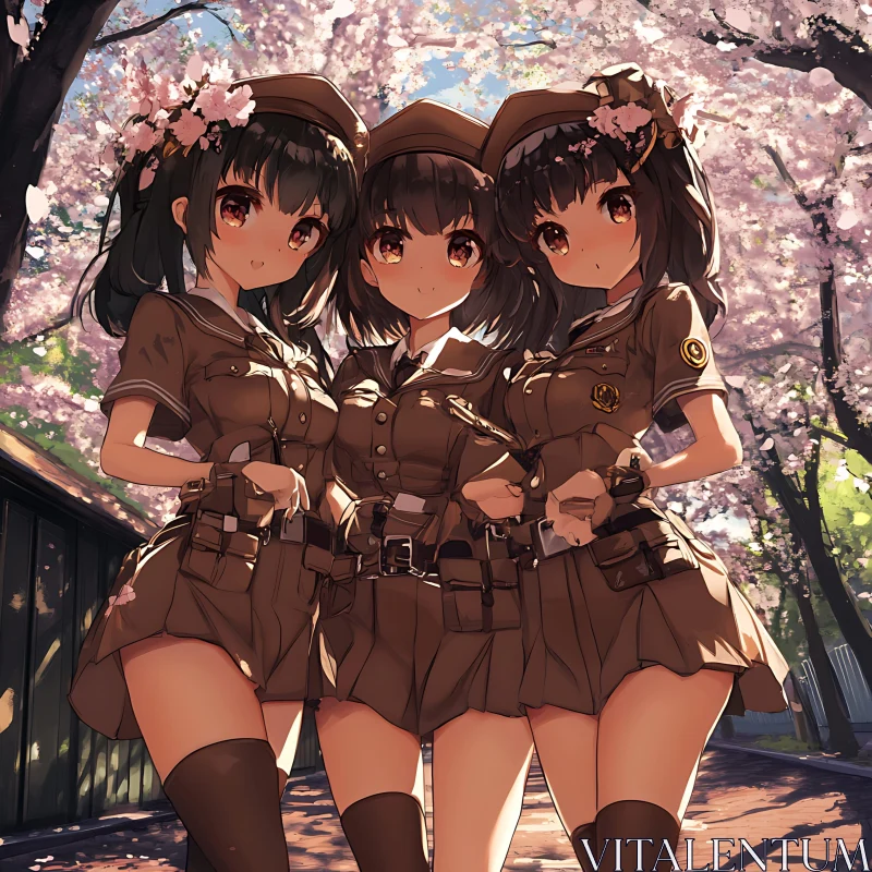 Anime Triplets in Springtime Uniforms