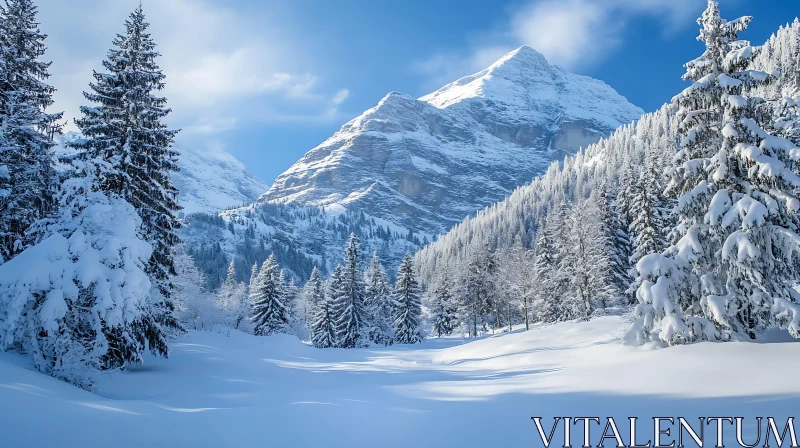 Winter Scene with Snow-Capped Mountains