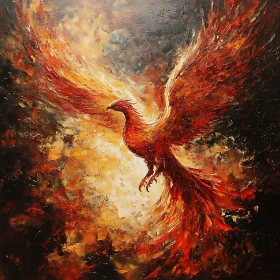 Fiery Bird Rebirth Impasto Painting