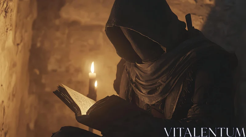 Hooded Figure Reading in Shadows