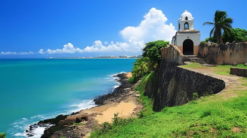 Scenic Coastline with Historic Building