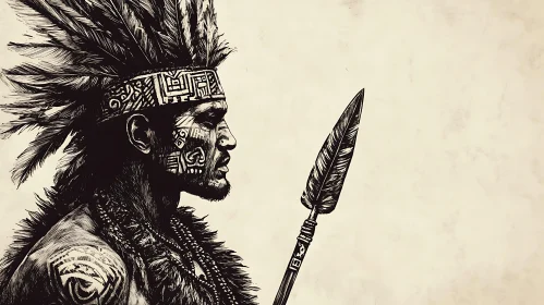 Monochrome Warrior with Spear Illustration