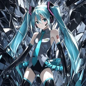 Cyberpunk Anime Girl with Blue Hair