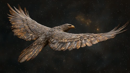 Bronze Feathered Eagle in Starry Sky