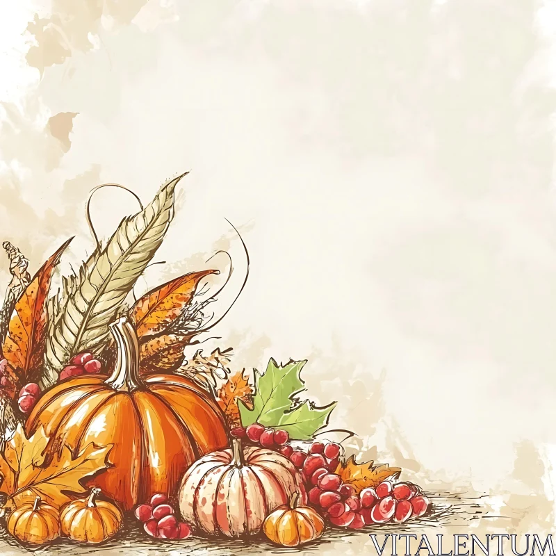 Fall Still Life with Pumpkins and Leaves