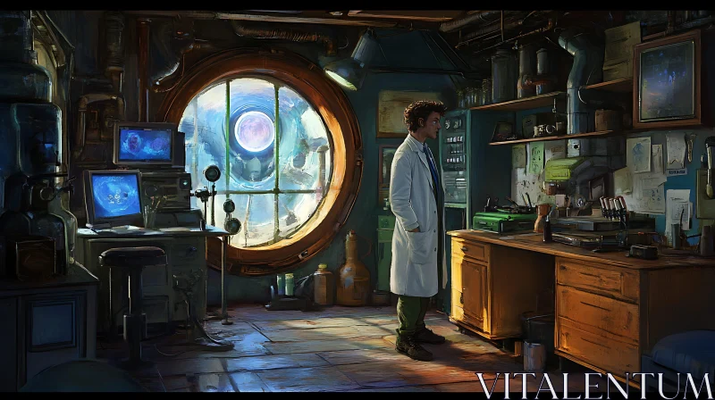 Scientist in Steampunk Laboratory
