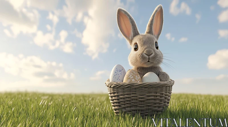 Whimsical Easter Bunny in a Basket