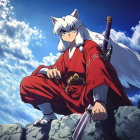 Anime Cat-Eared Samurai with Sword