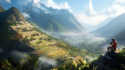 Scenic Valley Landscape with Man Overlooking