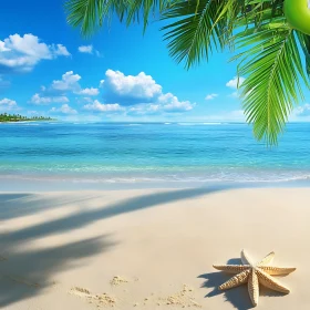 Seascape with Starfish on Sandy Beach