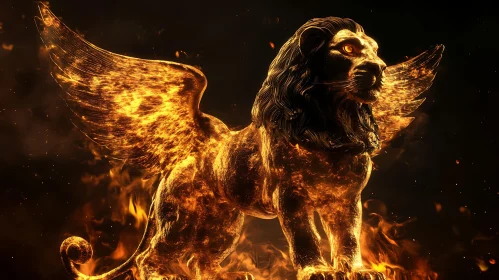 Lion with Wings on Fire