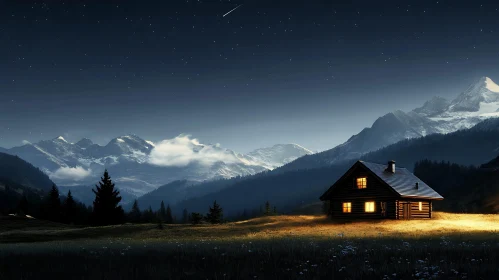 Night Cabin in the Mountains