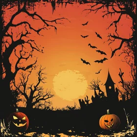 Spooky Halloween Pumpkins and Bats