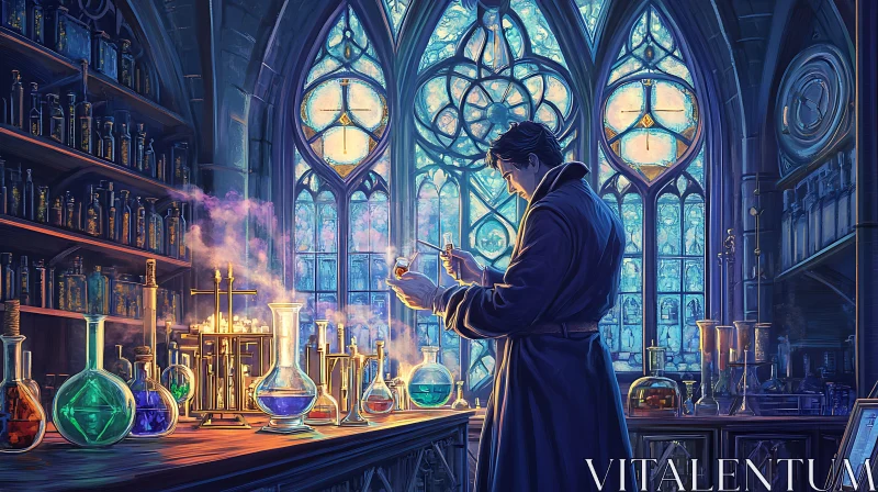 Scholarly Alchemist in Laboratory Setting