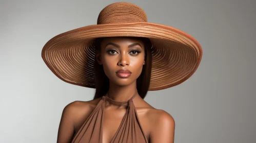 African American Model in a Large Brown Hat - Handcrafted Beauty