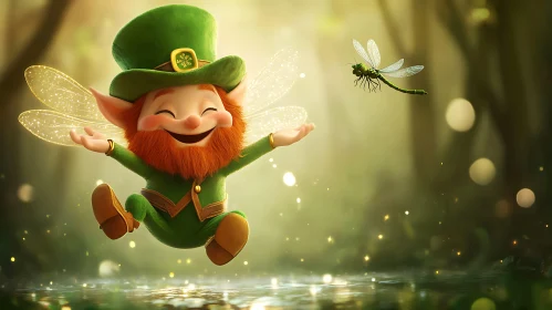 Whimsical Leprechaun Fairy in Sunny Forest