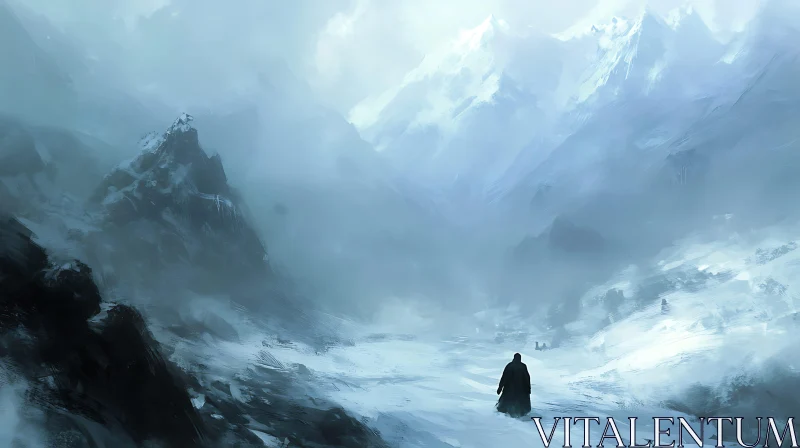 Snowy Mountains, Winter Landscape, Solitude AI Image